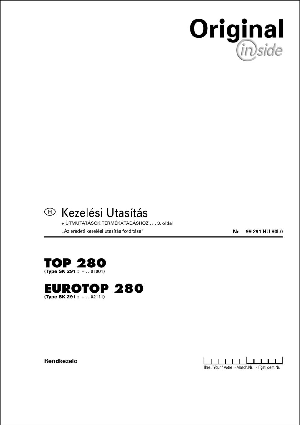. 01001) EUROTOP 280 (Type SK 291 :