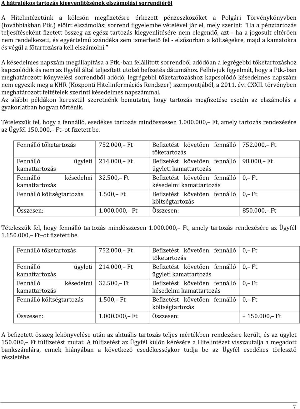 nem rendelkezett, és egyértelmű szándéka sem ismerhető fel elsősorban a költségekre, majd a kamatokra és végül a főtartozásra kell elszámolni. A késedelmes napszám megállapítása a Ptk.