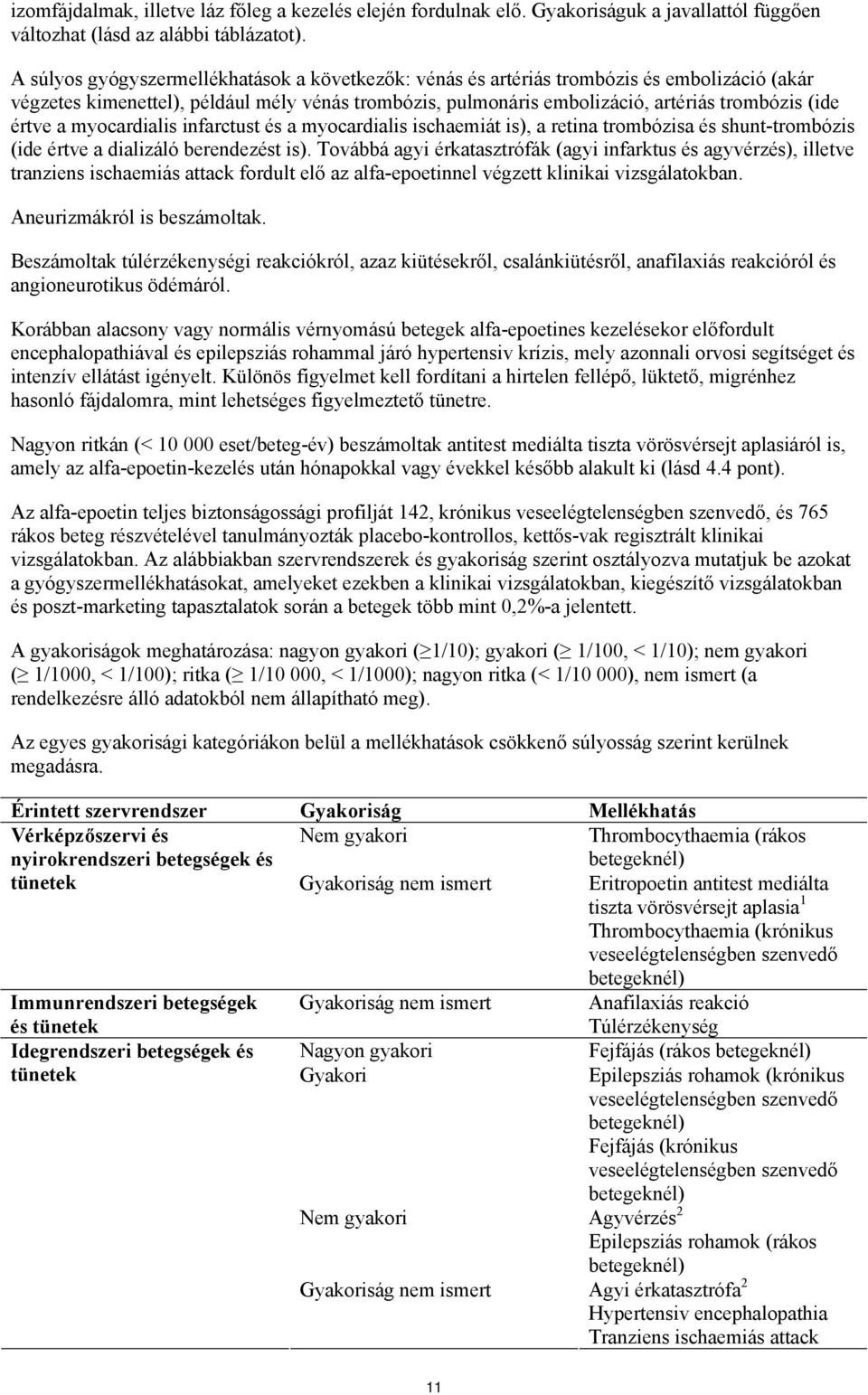 értve a myocardialis infarctust és a myocardialis ischaemiát is), a retina trombózisa és shunt-trombózis (ide értve a dializáló berendezést is).