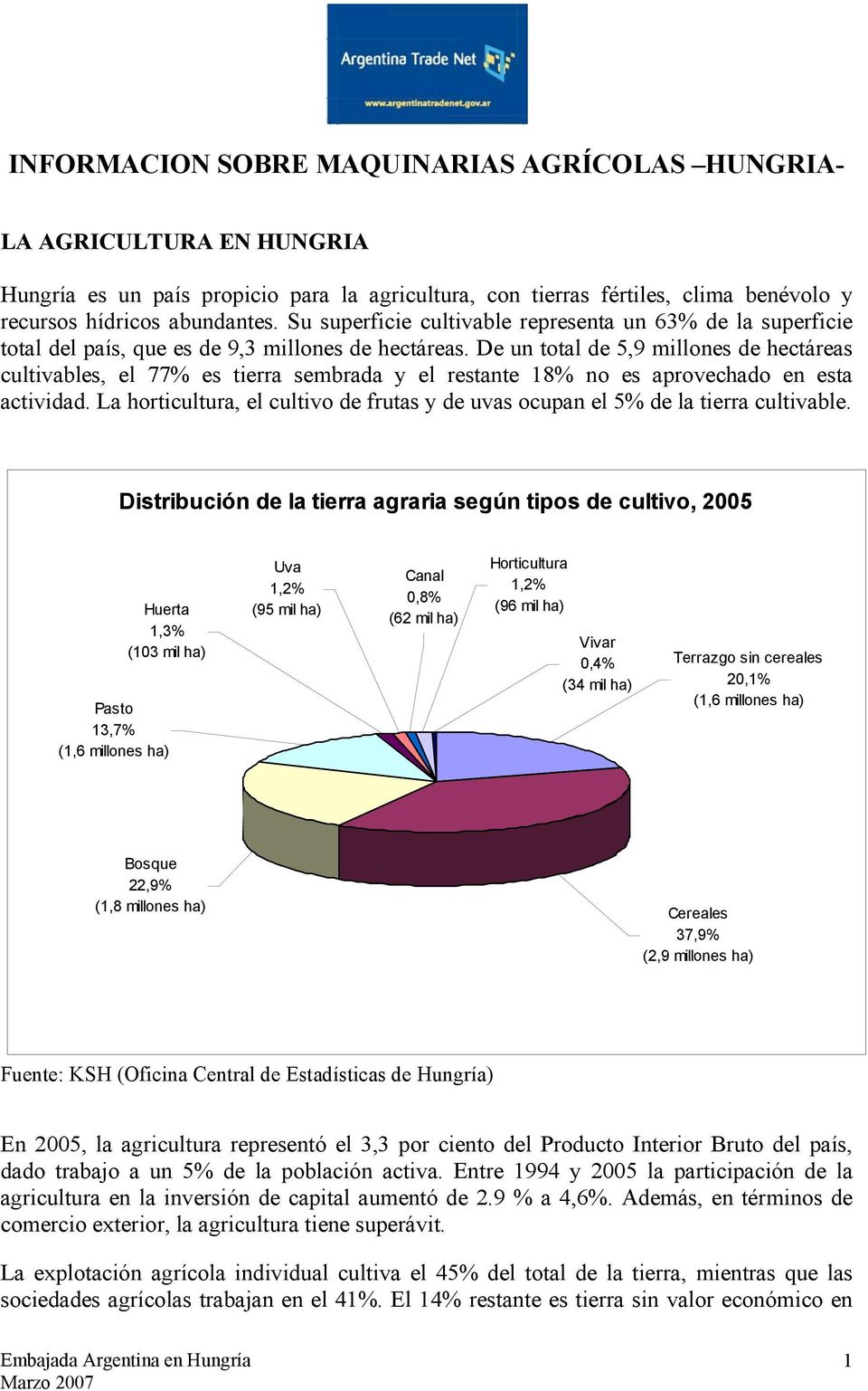 De un total de 5,9 millones de hectáreas cultivables, el 77% es tierra sembrada y el restante 18% no es aprovechado en esta actividad.