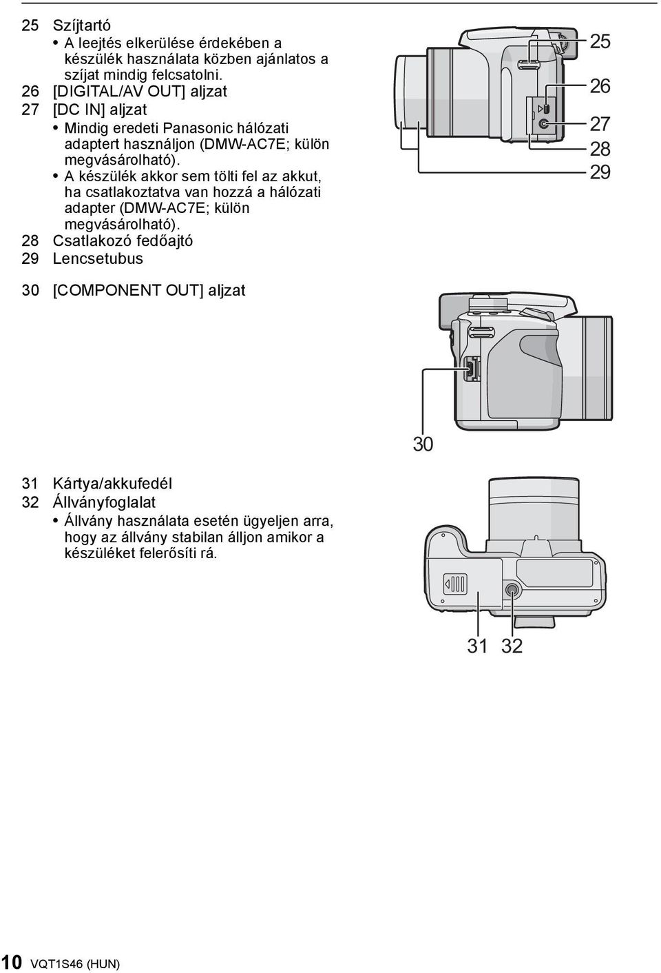 A készülék akkor sem tölti fel az akkut, ha csatlakoztatva van hozzá a hálózati adapter (DMW-AC7E; külön megvásárolható).