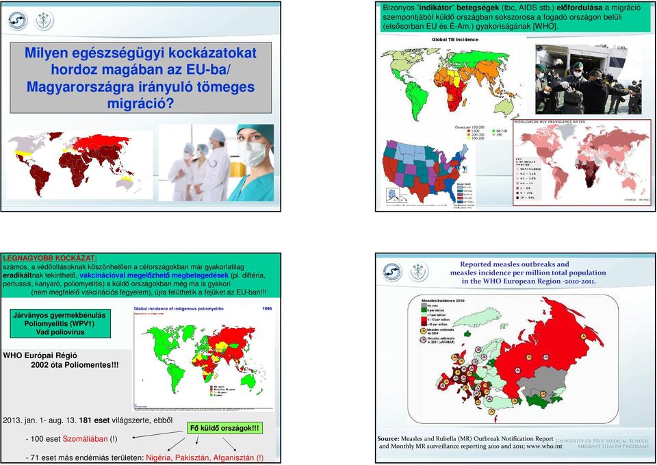 LEGNAGYOBB KOCKÁZAT: számos, a véd oltásoknak köszönhet en a célországokban már gyakorlatilag eradikáltnak tekinthet, vakcinációval megel zhet megbetegedések (pl.