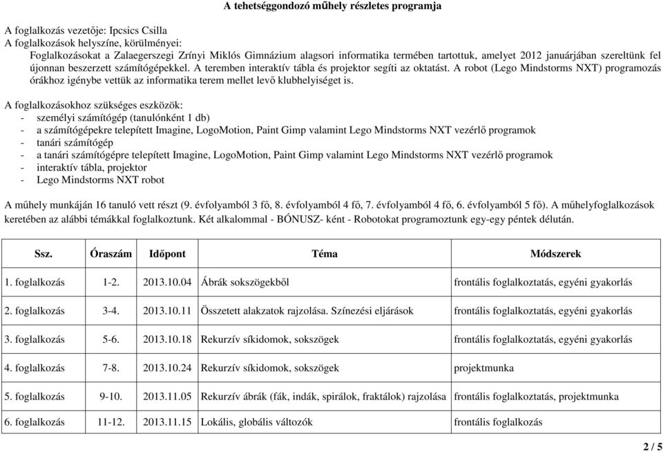 A robot (Lego Mindstorms NXT) programozás órákhoz igénybe vettük az informatika terem mellet levő klubhelyiséget is.