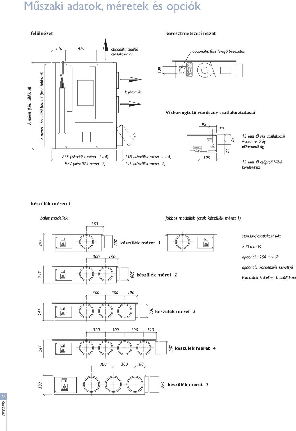 FLOW 57 22 77 15 mm Ø réz csatlakozás visszamenõ ág elõremenõ ág 15 mm Ø csõprofil V-2-A kondenzvíz készülék méretei balos modellek jobbos modellek (csak készülék méret 1) 253 247 300 190 200