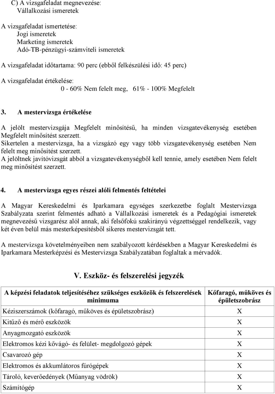 A mestervizsga értékelése A jelölt mestervizsgája Megfelelt minősítésű, ha minden vizsgatevékenység esetében Megfelelt minősítést szerzett.