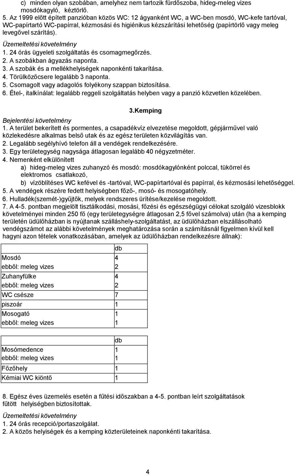 szárítás).. 24 órás ügyeleti szolgáltatás és csomagmegőrzés. 2. A szobákban ágyazás naponta. 3. A szobák és a mellékhelyiségek naponkénti takarítása. 4. Törülközőcsere legalább 3 naponta. 5.