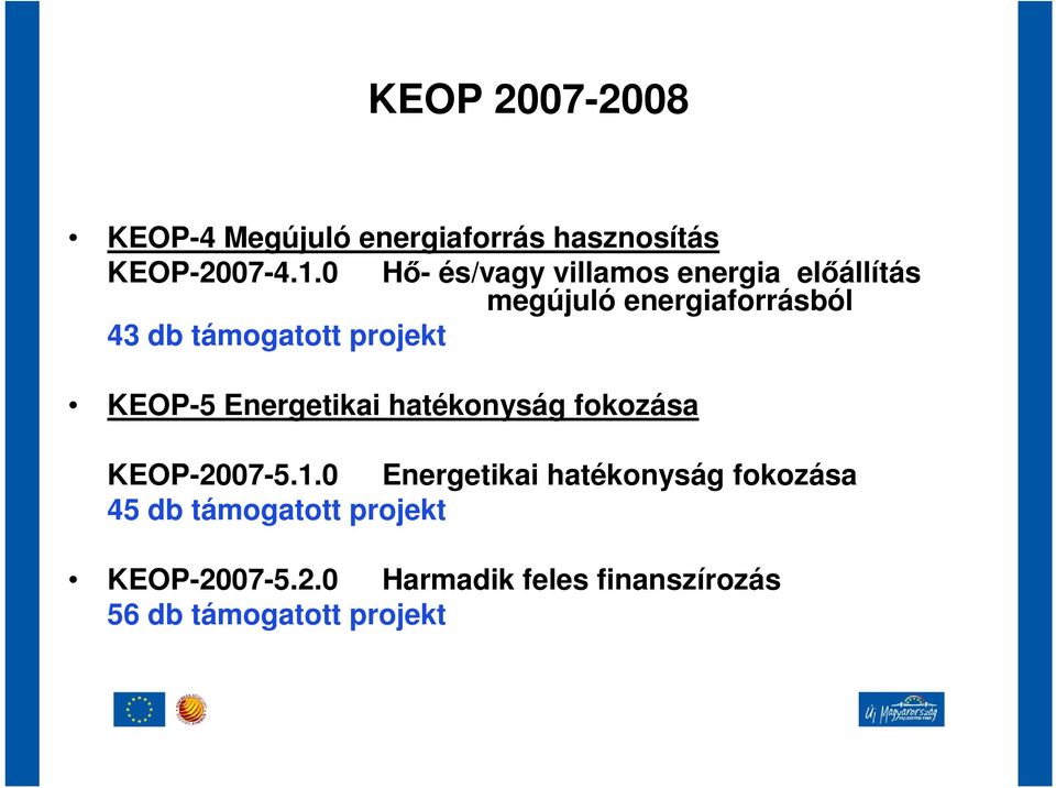 projekt KEOP-5 Energetikai hatékonyság fokozása KEOP-2007-5.1.