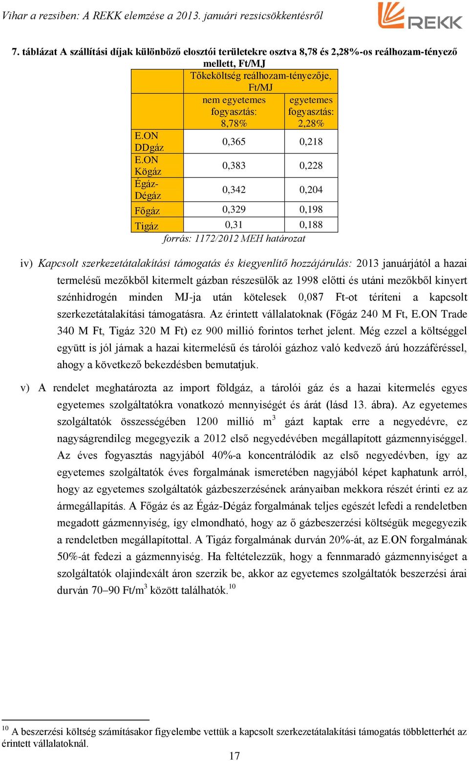 Kapcsolt szerkezetátalakítási támogatás és kiegyenlítő hozzájárulás: 2013 januárjától a hazai termelésű mezőkből kitermelt gázban részesülők az 1998 előtti és utáni mezőkből kinyert szénhidrogén