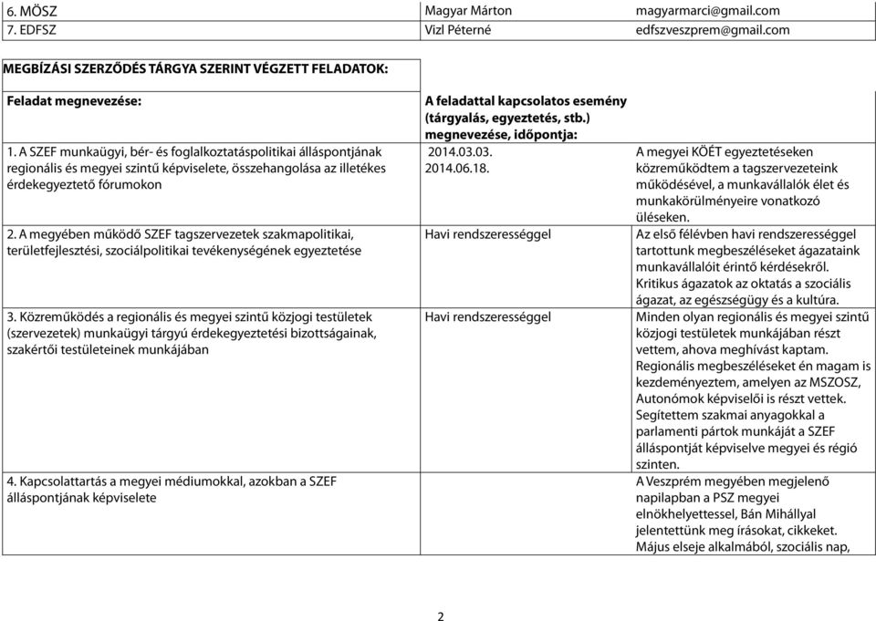 A megyében működő SZEF tagszervezetek szakmapolitikai, területfejlesztési, szociálpolitikai tevékenységének egyeztetése 3.