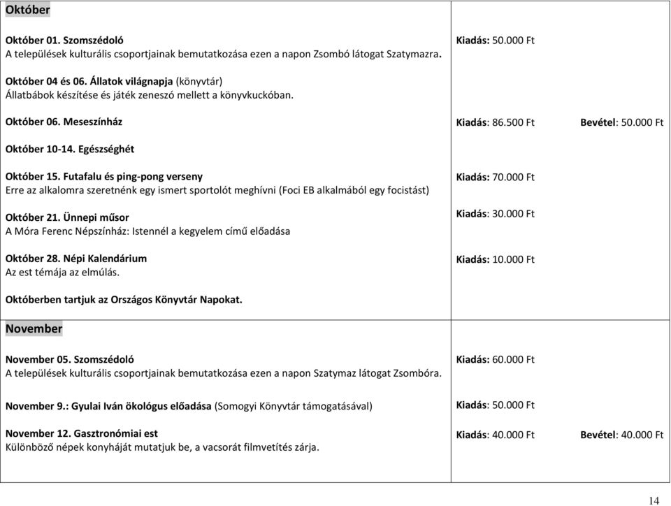 Futafalu és ping-pong verseny Erre az alkalomra szeretnénk egy ismert sportolót meghívni (Foci EB alkalmából egy focistást) Október 21.