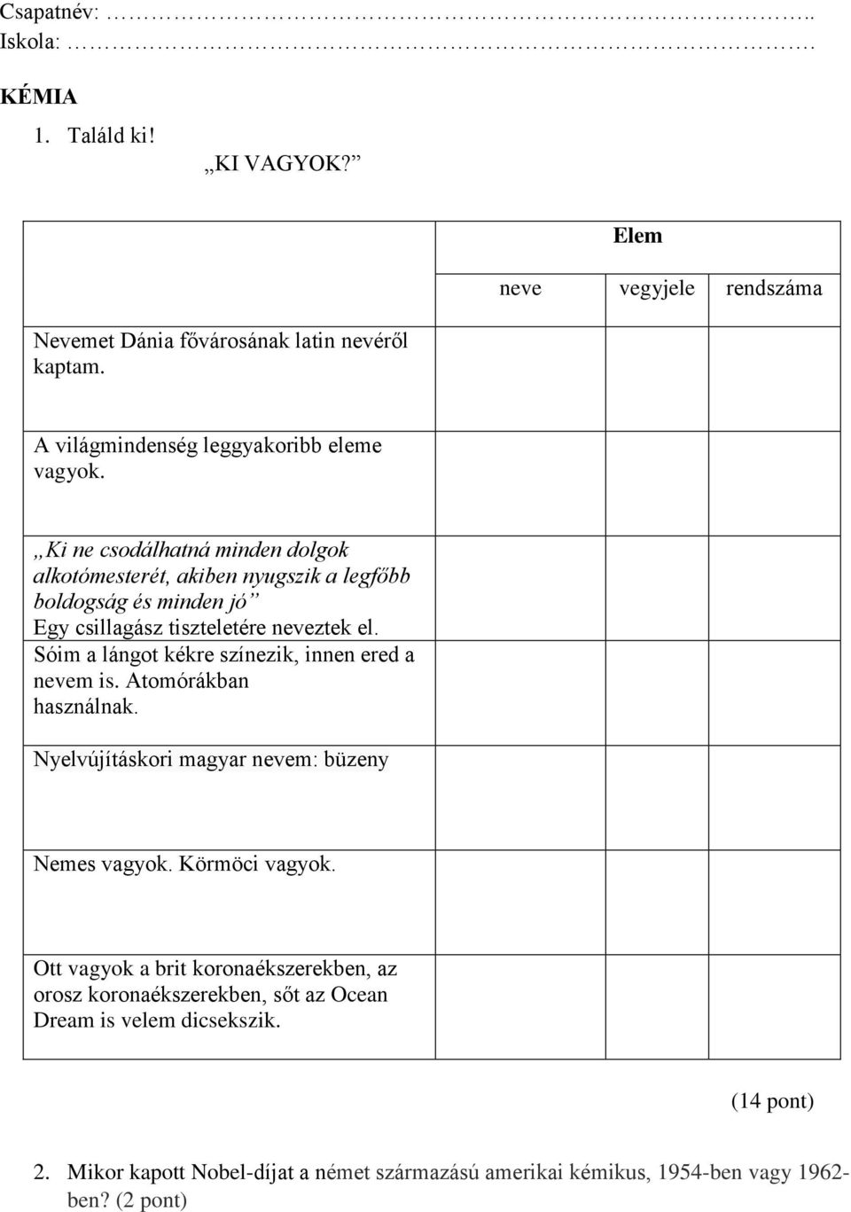 Sóim a lángot kékre színezik, innen ered a nevem is. Atomórákban használnak. Nyelvújításkori magyar nevem: büzeny Nemes vagyok. Körmöci vagyok.