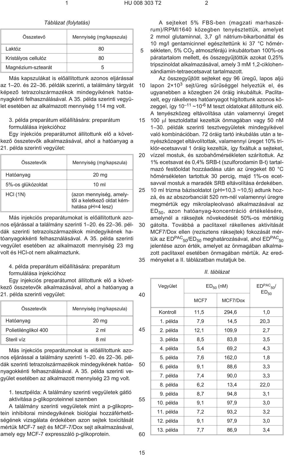 példa szerinti vegyület esetében az alkalmazott mennyiség 114 mg volt. 3.