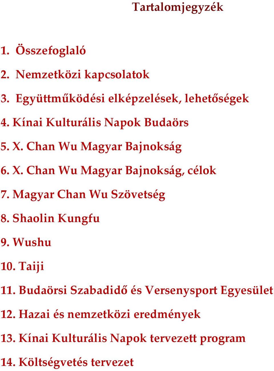 Magyar Chan Wu Szövetség 8. Shaolin Kungfu 9. Wushu 10. Taiji 11.