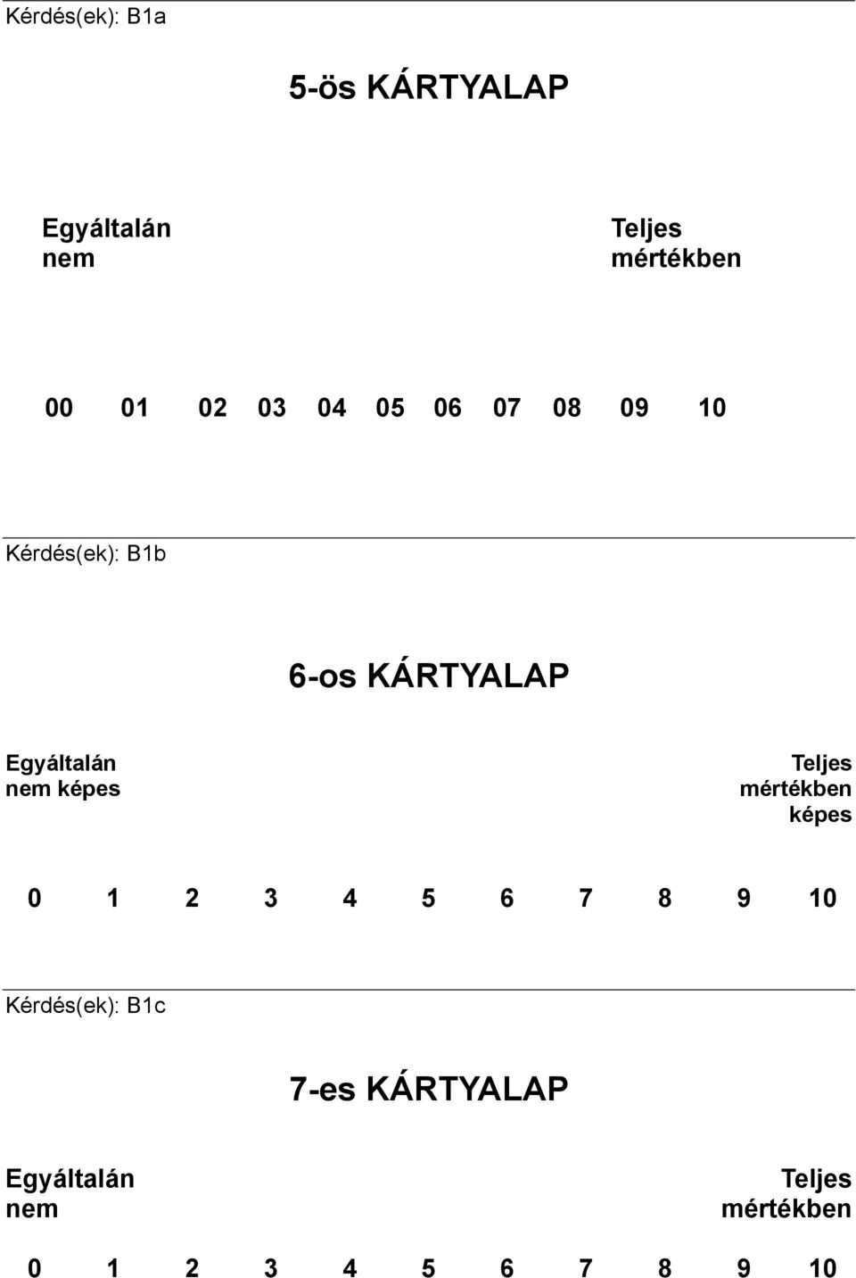 nem képes Teljes mértékben képes 0 1 2 3 4 5 6 7 8 9 10 Kérdés(ek):