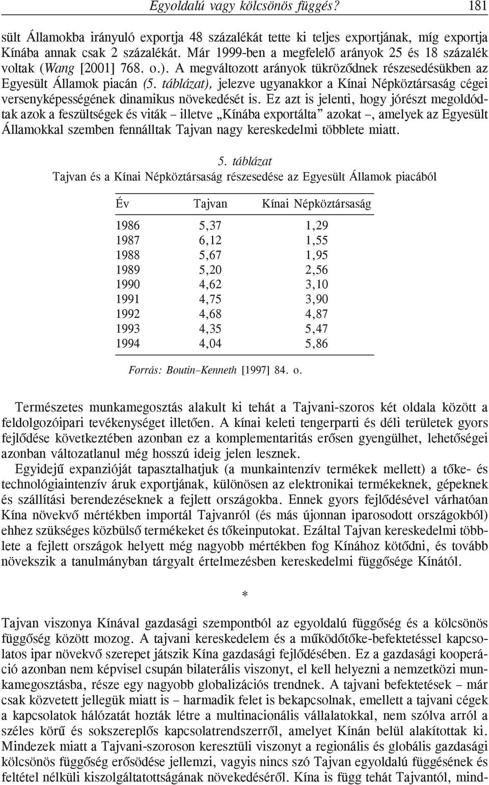 táblázat), jelezve ugyanakkor a Kínai Népköztársaság cégei versenyképességének dinamikus növekedését is.