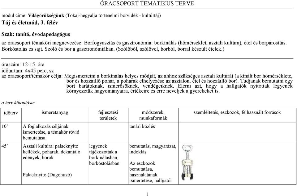 Szőlő és bor a gasztronómiában. (Szőlőből, szőlővel, borból, borral készült ételek.) óraszám: 12-15.