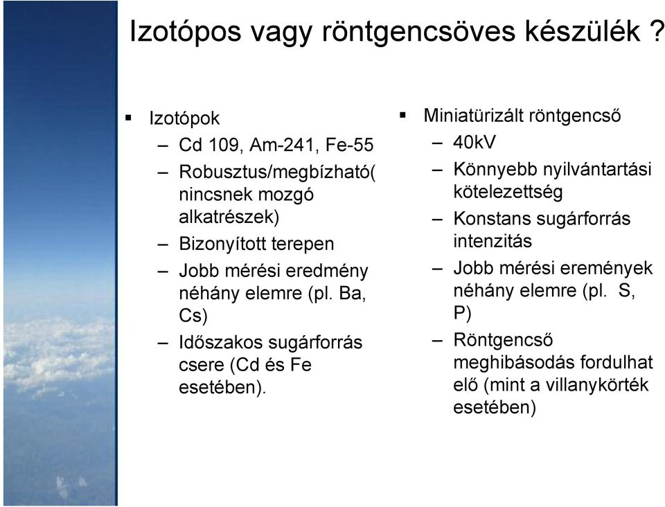 Bizonyított terepen Könnyebb nyilvántartási kötelezettség Konstans sugárforrás intenzitás Jobb mérési eredmény