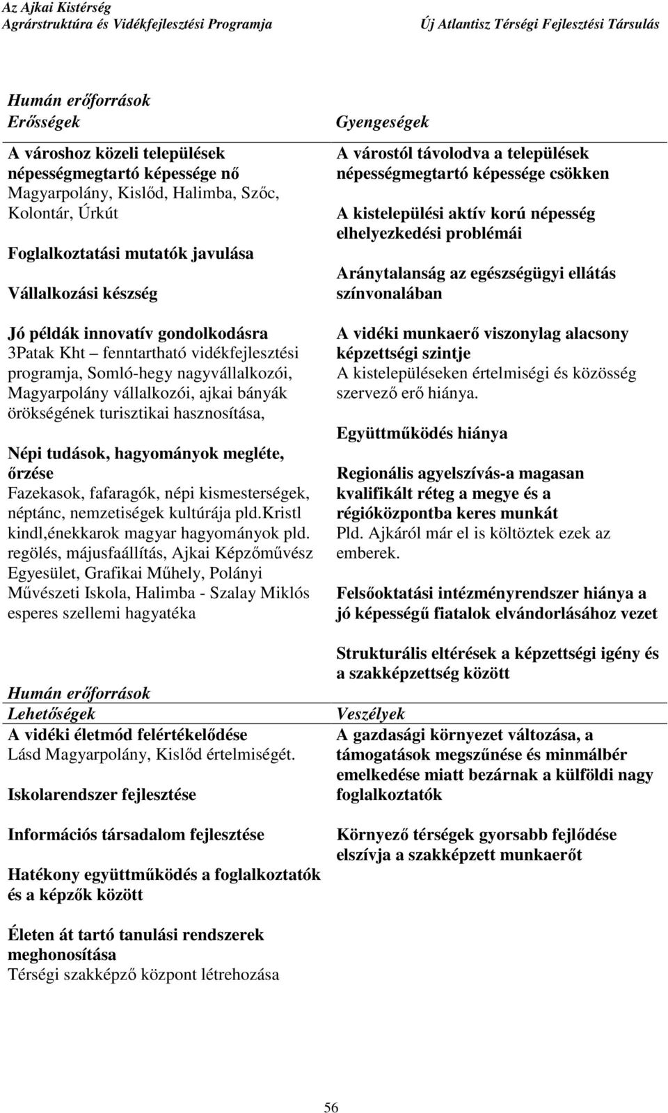 hagyományok megléte, ırzése Fazekasok, fafaragók, népi kismesterségek, néptánc, nemzetiségek kultúrája pld.kristl kindl,énekkarok magyar hagyományok pld.