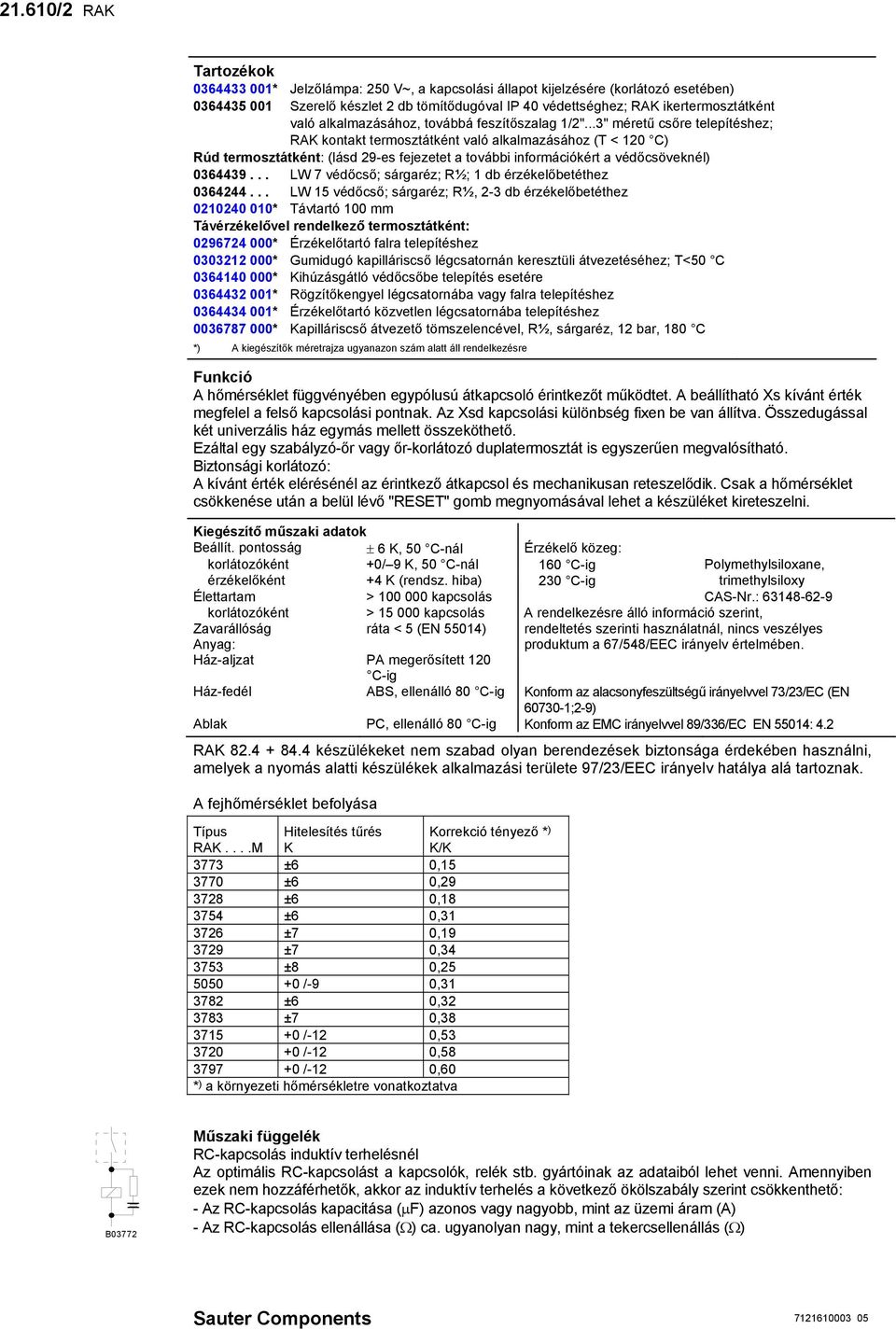 ..3" méretű csőre telepítéshez; RAK kontakt termosztátként való alkalmazásához (T < 120 C) Rúd termosztátként: (lásd 29-es fejezetet a további információkért a védőcsöveknél) 0364439.