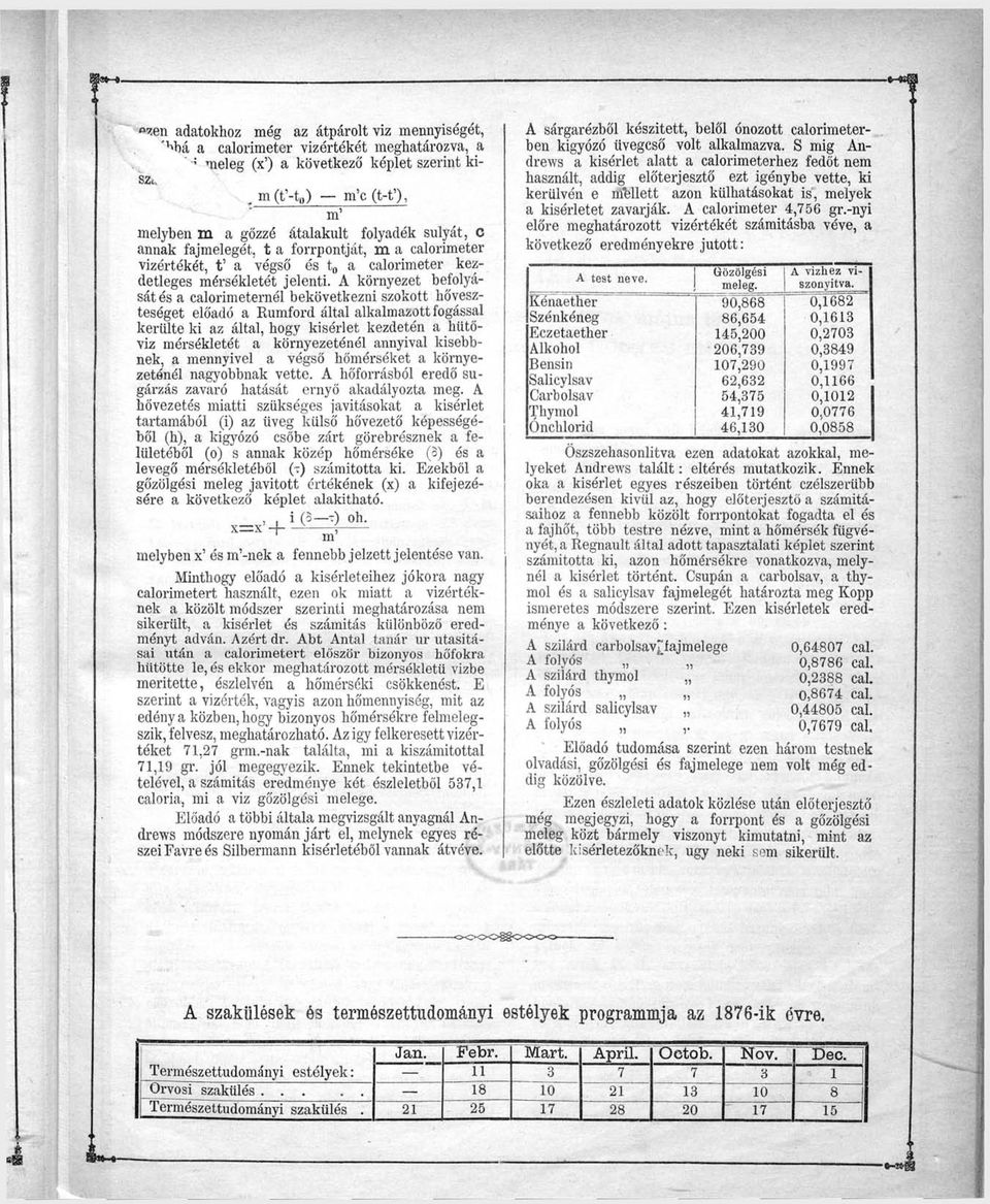 folyadék súlyát, c annak fajmelegét, t a forrpontját, m a calorimeter vízértekét, t' a végső és t a calorimeter kezdetleges mérsékletét jelenti.