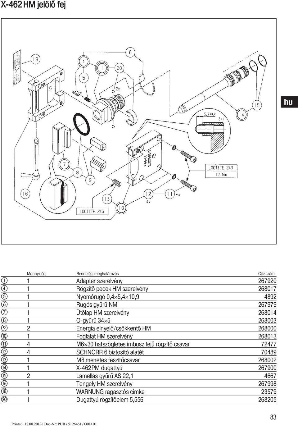 szerelvény 268013 4 M6 30 hatszögletes imbusz fejű rögzítő csavar 72477 4 SCHNORR 6 biztosító alátét 70489 1 M8 menetes feszítőcsavar 268002 1