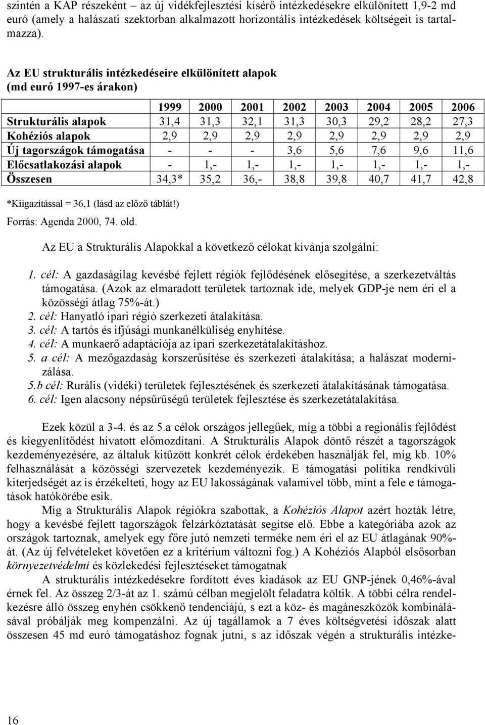 2,9 2,9 2,9 2,9 2,9 2,9 2,9 Új tagországok támogatása - - - 3,6 5,6 7,6 9,6 11,6 Előcsatlakozási alapok - 1,- 1,- 1,- 1,- 1,- 1,- 1,- Összesen 34,3* 35,2 36,- 38,8 39,8 40,7 41,7 42,8 *Kiigazítással