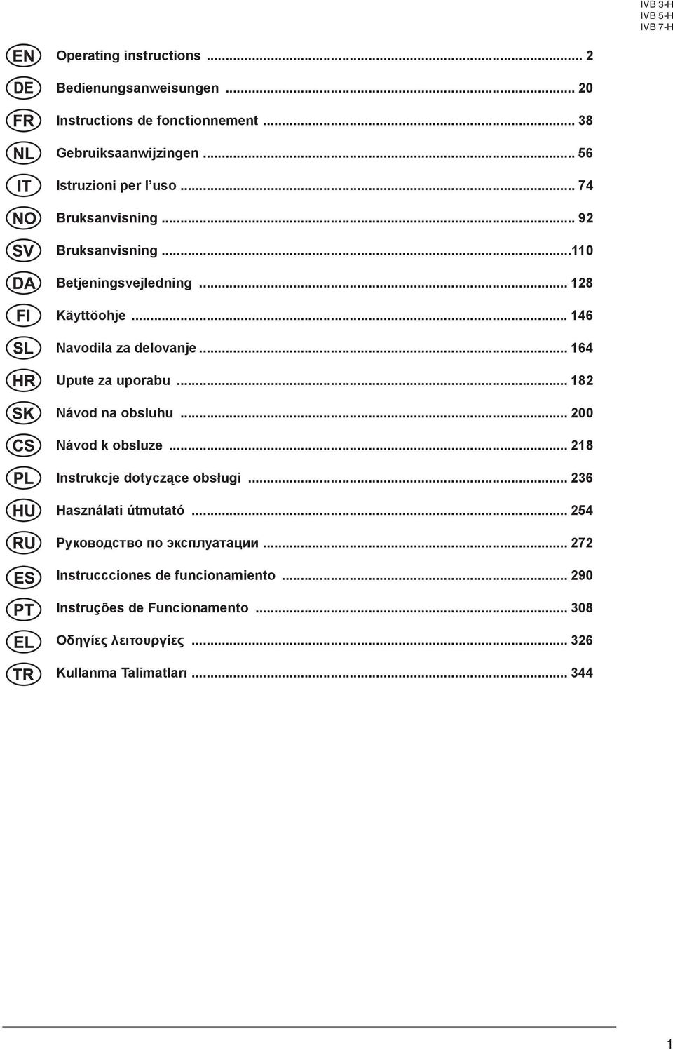 .. 146 Navodila za delovanje... 164 Upute za uporabu... 18 Návod na obsluhu... Návod k obsluze... 18 Instrukcje dotyczące obsługi.