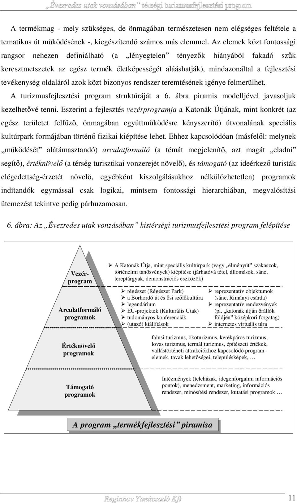 tevékenység oldaláról azok közt bizonyos rendszer teremtésének igénye felmerülhet. A turizmusfejlesztési program struktúráját a 6. ábra piramis modelljével javasoljuk kezelhet vé tenni.