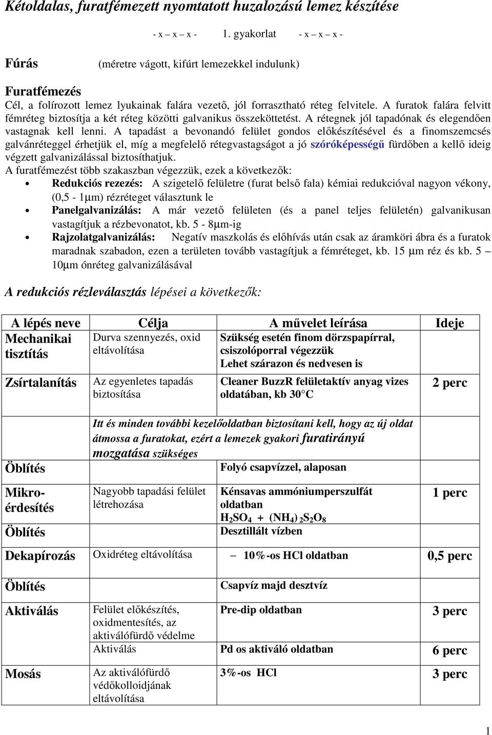 A furatok falára felvitt fémréteg biztosítja a két réteg közötti galvanikus összeköttetést. A rétegnek jól tapadónak és elegendıen vastagnak kell lenni.