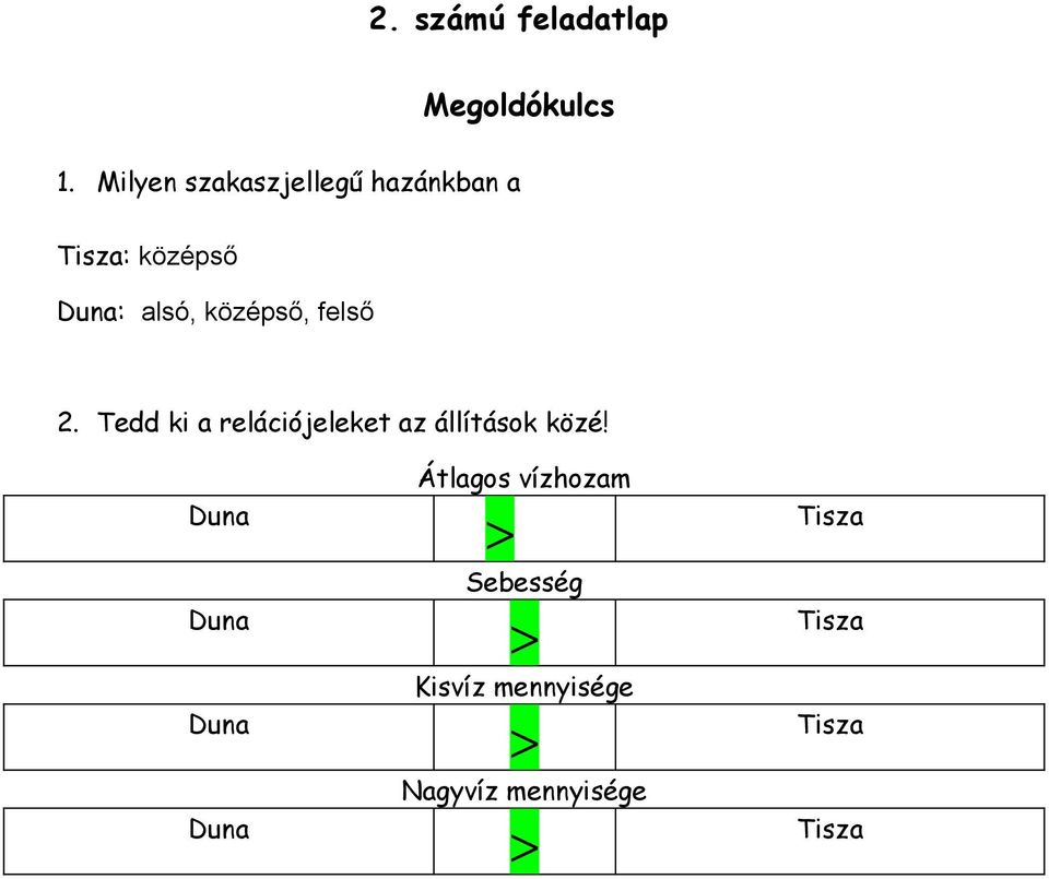 középső, felső 2. edd ki a relációjeleket az állítások közé!