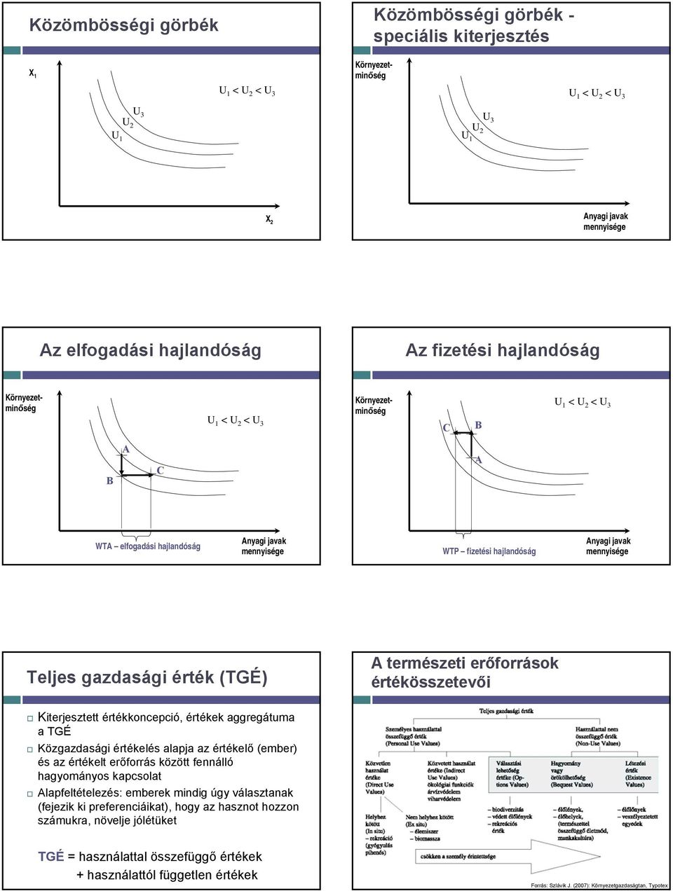 értékösszetevői Kiterjesztett értékkoncepció, értékek aggregátuma a TGÉ Közgazdasági értékelés alapja az értékelő (ember) és az értékelt erőforrás között fennálló hagyományos kapcsolat