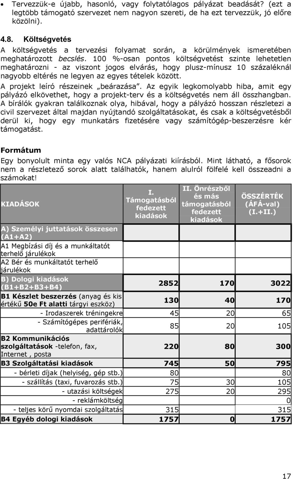 100 %-osan pontos költségvetést szinte lehetetlen meghatározni - az viszont jogos elvárás, hogy plusz-mínusz 10 százaléknál nagyobb eltérés ne legyen az egyes tételek között.