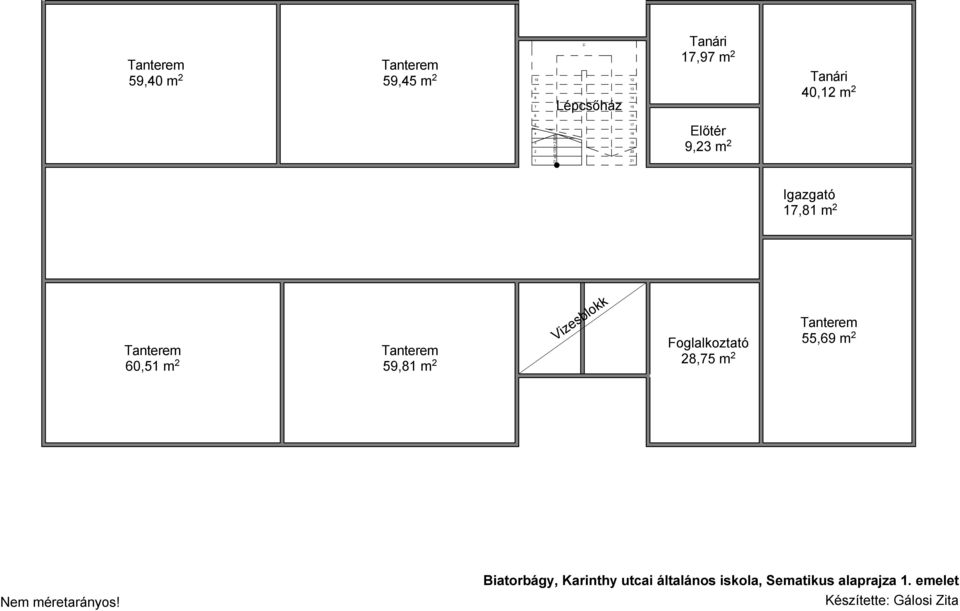 60,51 m 2 59,81 m 2 Vizesblokk Foglalkoztató 28,75 m 2 55,69 m 2 Nem méretarányos!