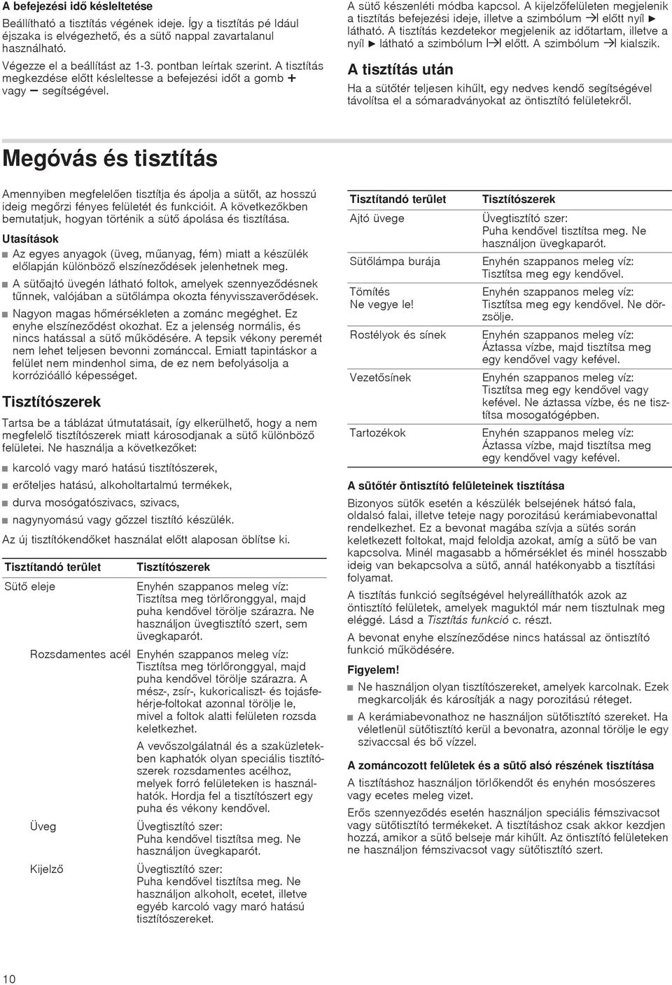 A kijelzfelületen megjelenik a tisztítás befejezési ideje, illetve a szimbólum eltt nyíl látható. A tisztítás kezdetekor megjelenik az idtartam, illetve a nyíl látható a szimbólum eltt.