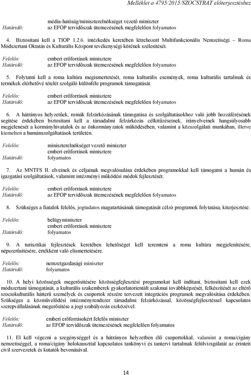 Folytatni kell a roma kultúra megismertetését, roma kulturális események, roma kulturális tartalmak és termékek elérhetővé tételét szolgáló különféle programok támogatását.