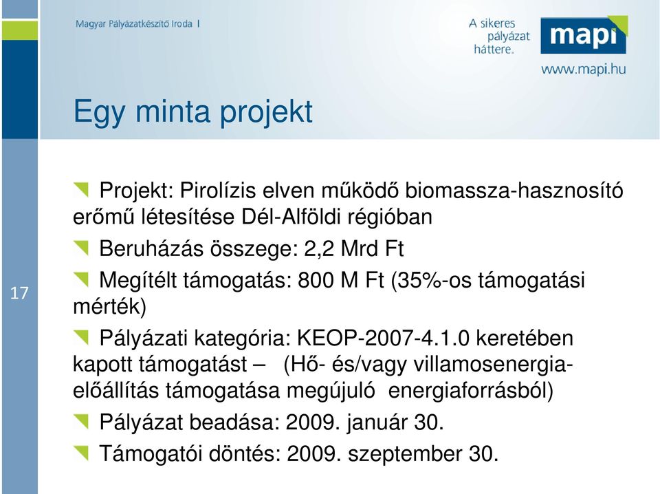 Pályázati kategória: KEOP-2007-4.1.