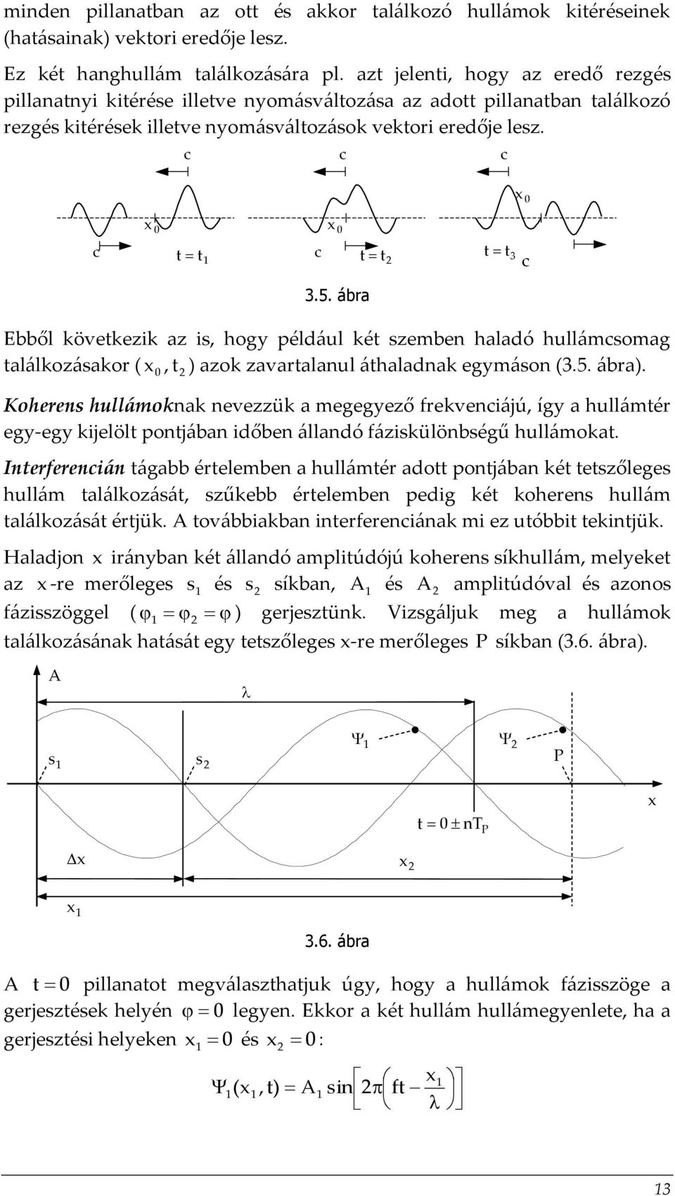 c c c x c x x t t t c t t t3 c 3.5. ábra Ebből következik az is, hogy például két szemben haladó hullámcsomag találkozásakor ( x, t ) azok zavartalanul áthaladnak egymáson (3.5. ábra).