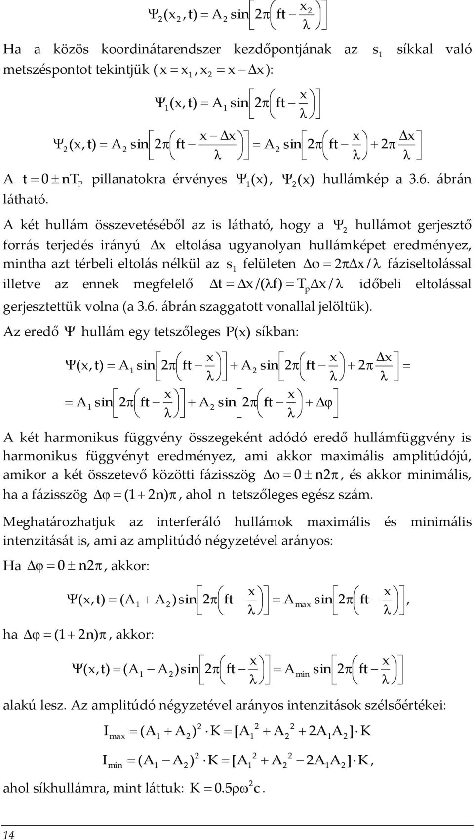 A két hullám összevetéséből az is látható, hogy a hullámot gerjesztő forrás terjedés irányú x eltolása ugyanolyan hullámképet eredményez, mintha azt térbeli eltolás nélkül az s felületen x /