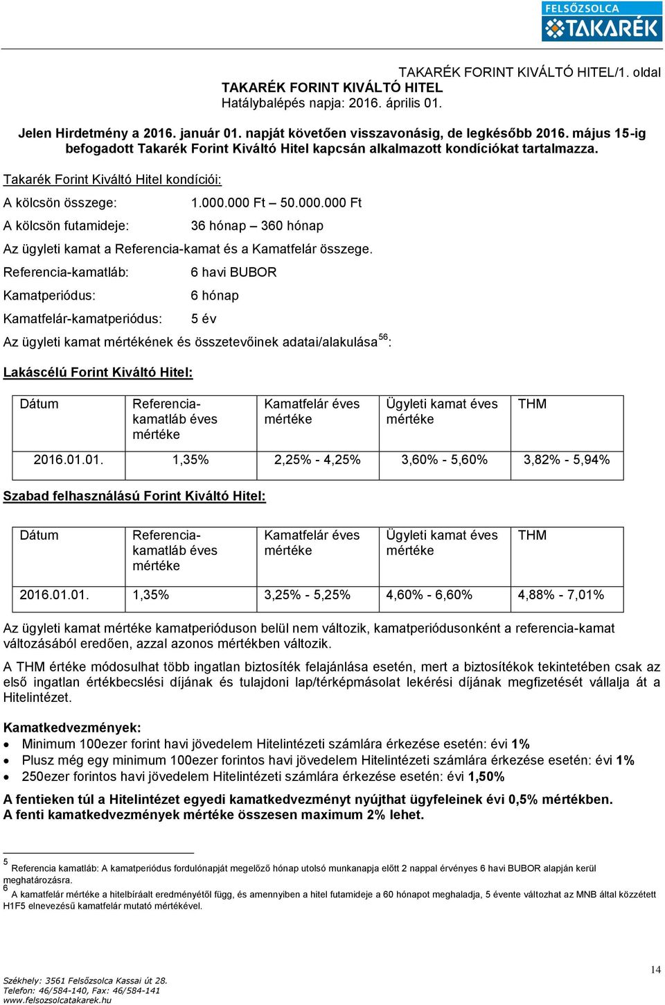 000 Ft 50.000.000 Ft 36 hónap 360 hónap Az ügyleti kamat a Referencia-kamat és a Kamatfelár összege.