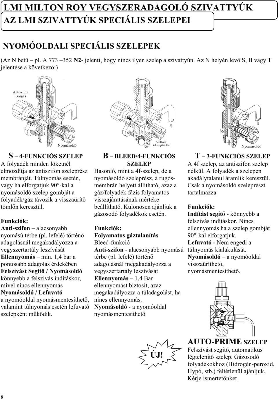 Túnyomás esetén, vagy ha eforgatjuk 90 -ka a nyomásodó szeep gombját a foyadék/gáz távozik a visszaürítő tömőn keresztü. Funkciók: Anti-szifon aacsonyabb nyomású térbe (p.