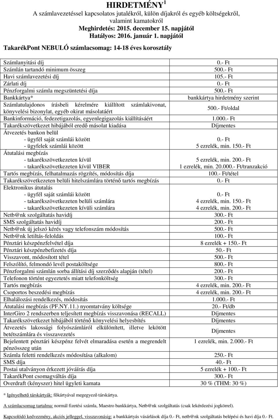 00 2/db Bejelentett pénztári készpénz felvét elmaradása esetén a megrendelt 1 ezrelék, min. 2.00 25 4 5 ezrelék + 10 30 * Igényelhető társkártyák: főkártyával megegyező társkártya.