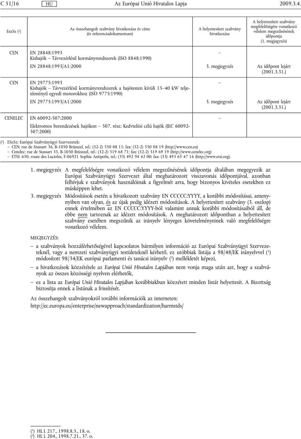 megjegyzés CENELEC EN 60092-507:2000 Elektromos berendezések hajókon 507.