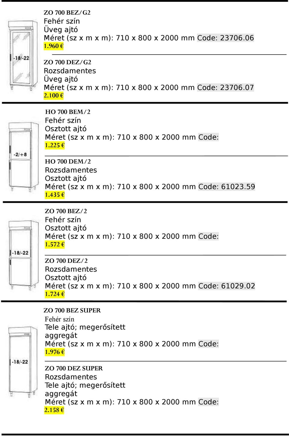 435 ZO 700 BEZ/2 Osztott ajtó Méret (sz x m x m): 710 x 800 x 2000 mm Code: 1.572 ZO 700 DEZ/2 Osztott ajtó Méret (sz x m x m): 710 x 800 x 2000 mm Code: 61029.02 1.