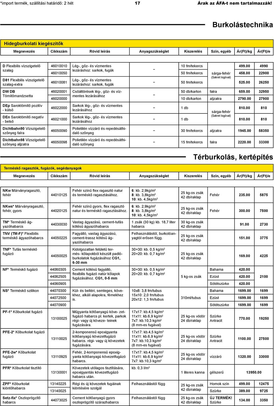 szalag-extra DW DB Tömítőmandzsetta DEp Saroktömítő pozitív - külső DEn Saroktömítő negatív - belső Dichtbahn90 Vízszigetelő szőnyeg falra Dichtbahn98 Vízszigetelő szőnyeg aljzatra 46010010 Lég-,