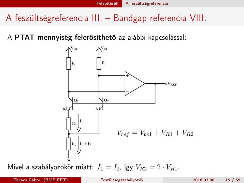 A PTAT mennyiség feler síthet az alábbi kapcsolással: + _ V ref = V