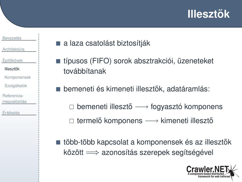 adatáramlás: bemeneti illesztő fogyasztó komponens termelő komponens kimeneti