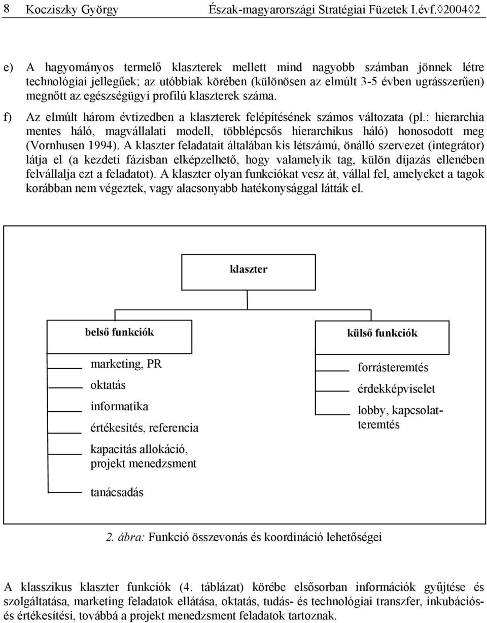 profilú klaszterek száma. f) Az elmúlt három évtizedben a klaszterek felépítésének számos változata (pl.