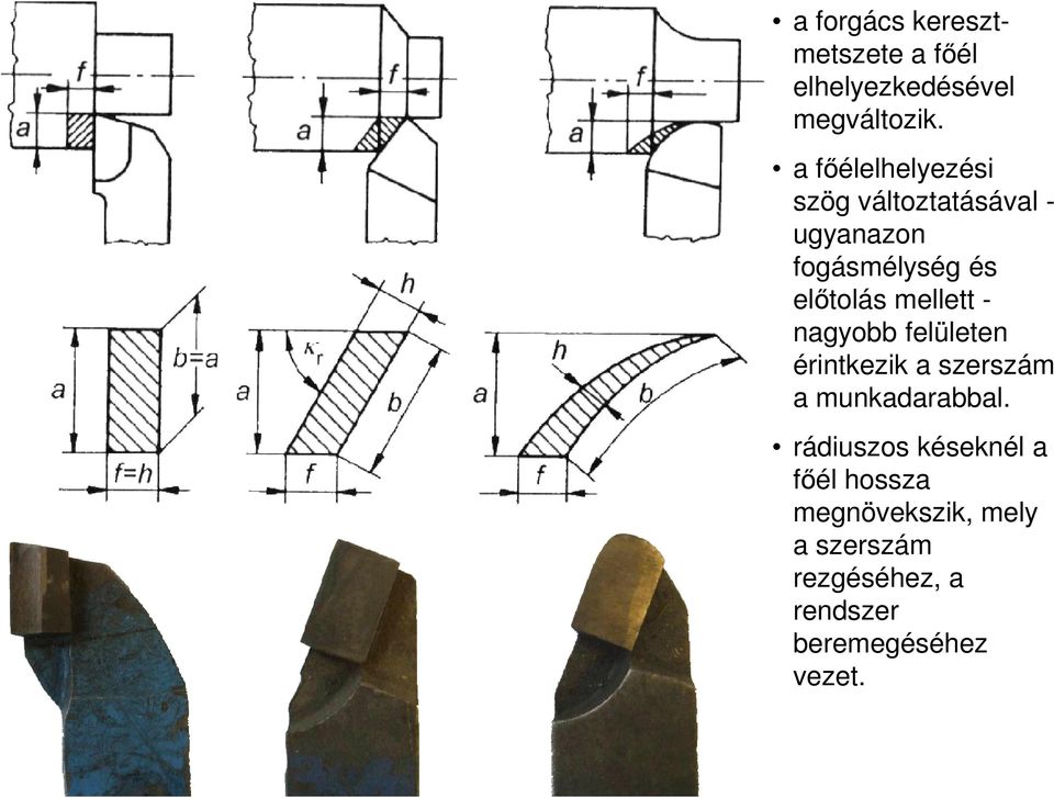 mellett - nagyobb felületen érintkezik a szerszám a munkadarabbal.