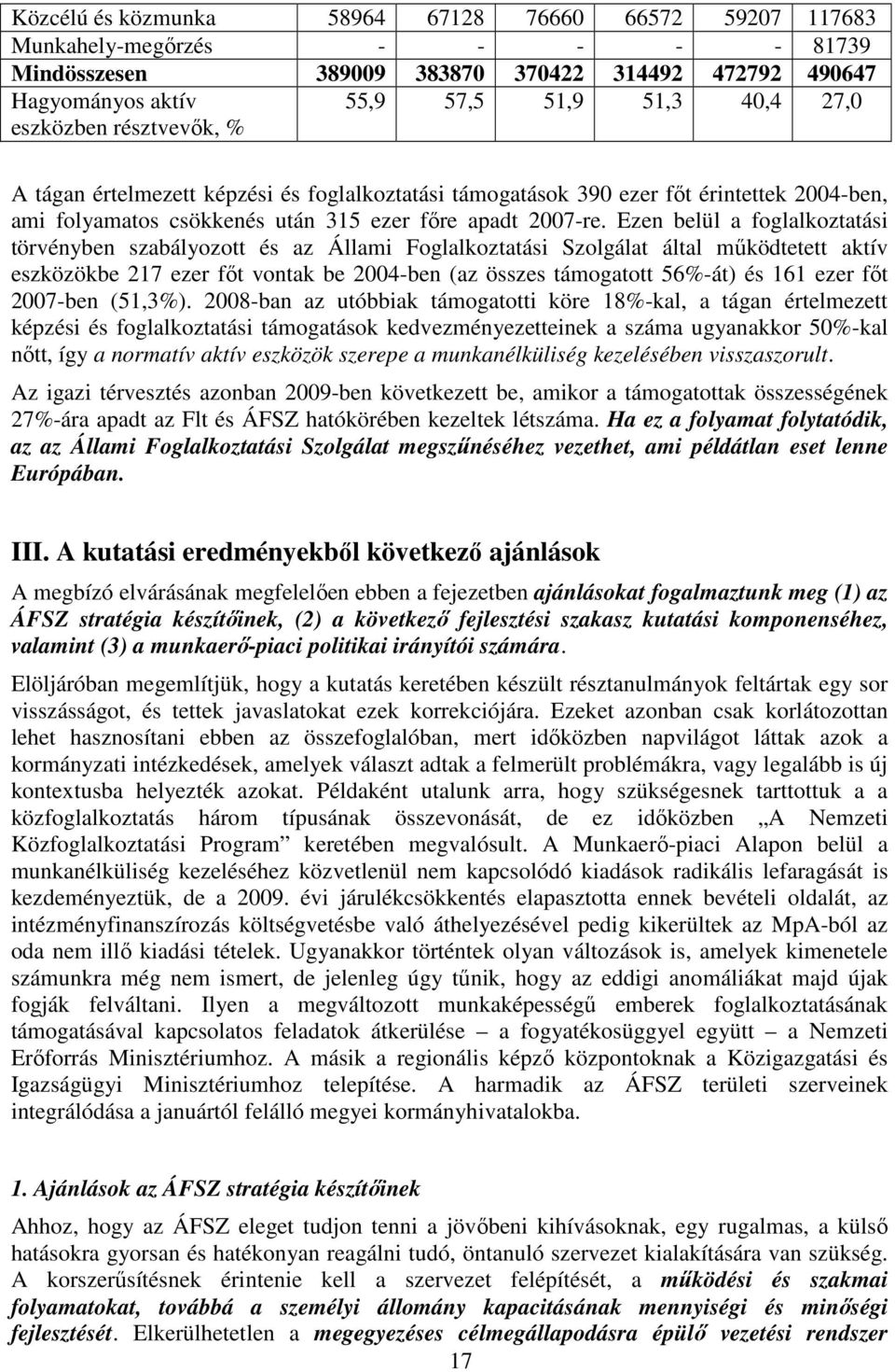 Ezen belül a foglalkoztatási törvényben szabályozott és az Állami Foglalkoztatási Szolgálat által mőködtetett aktív eszközökbe 217 ezer fıt vontak be 2004-ben (az összes támogatott 56%-át) és 161