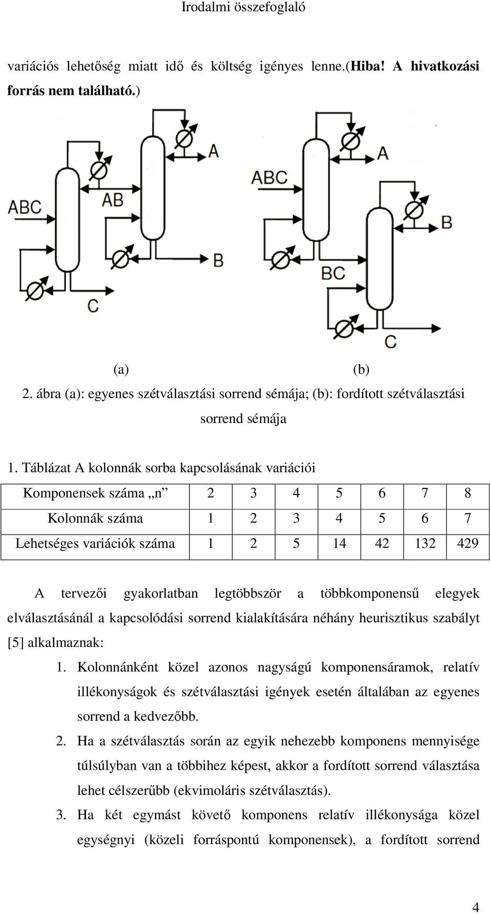 Táblázat A kolonnák sorba kapcsolásának variációi Komponensek száma n 2 3 4 5 6 7 8 Kolonnák száma 1 2 3 4 5 6 7 Lehetséges variációk száma 1 2 5 14 42 132 429 A tervezi gyakorlatban legtöbbször a